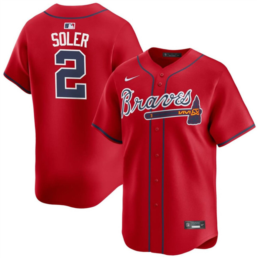 Men's Red Atlanta Braves #2 Jorge Soler 2024 Alternate Limited Stitched Baseball Jersey